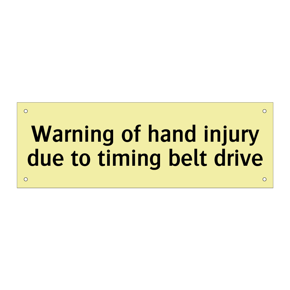 Warning of hand injury due to timing belt drive