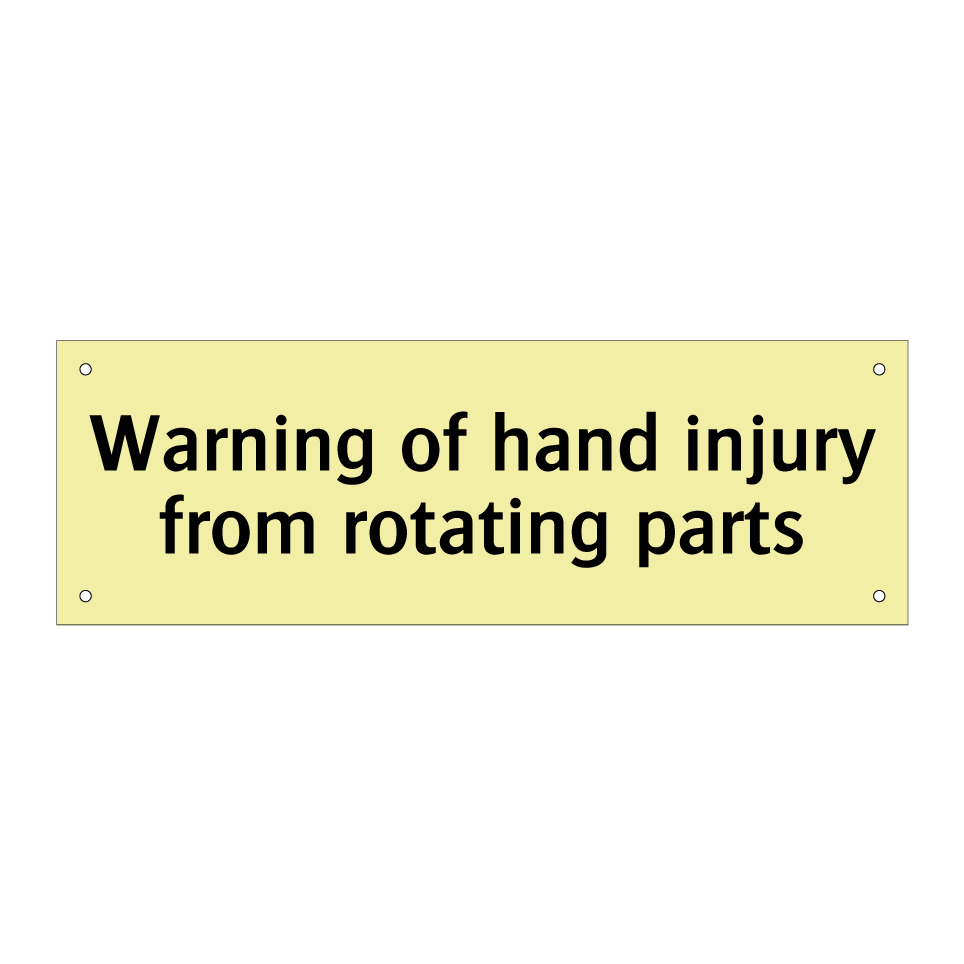 Warning of hand injury from rotating parts