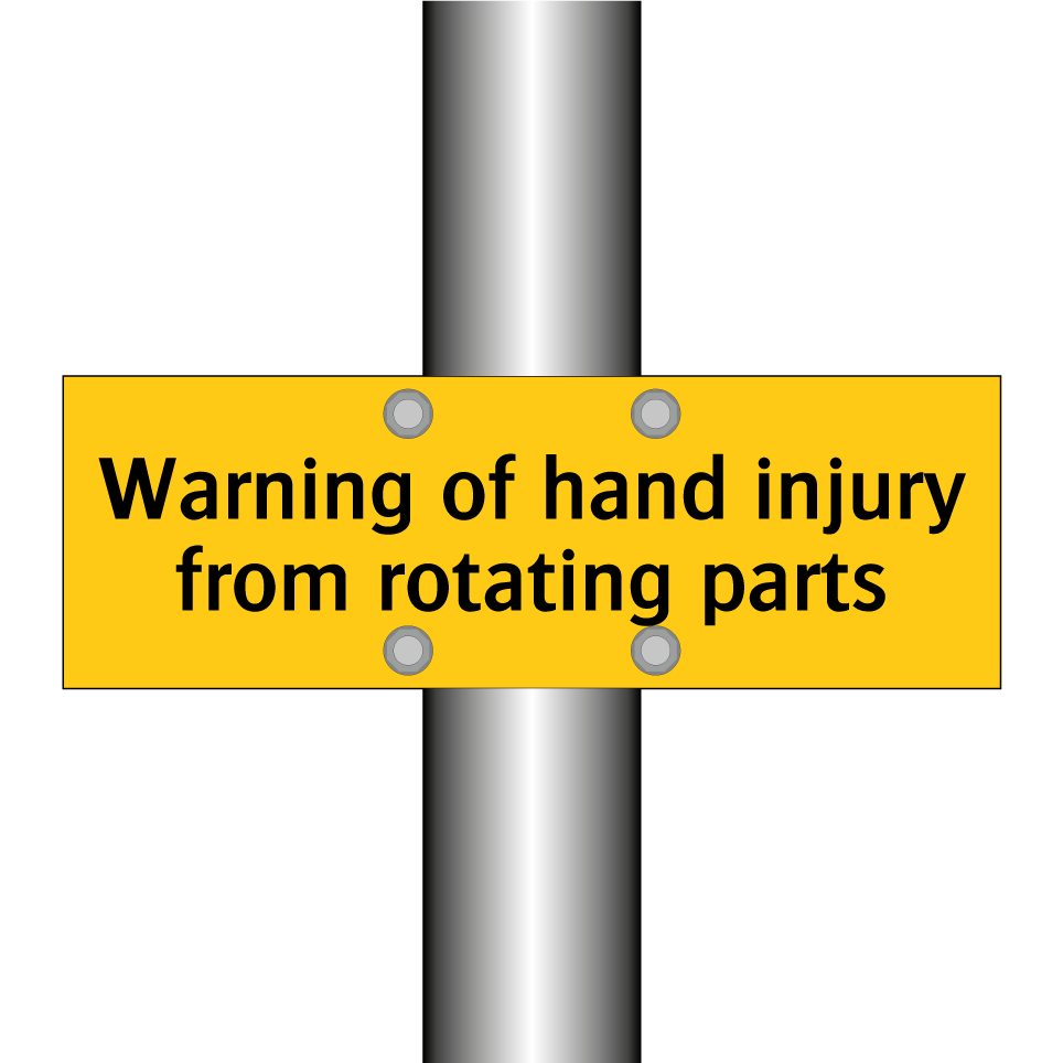 Warning of hand injury from rotating parts
