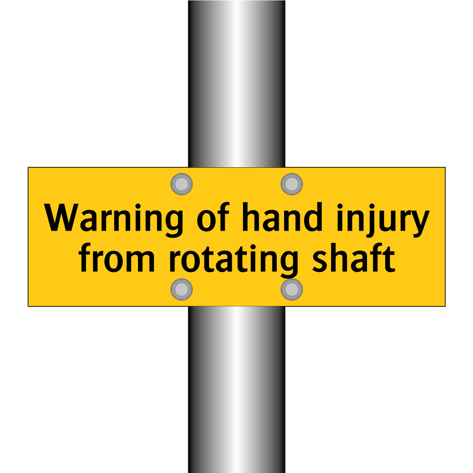 Warning of hand injury from rotating shaft