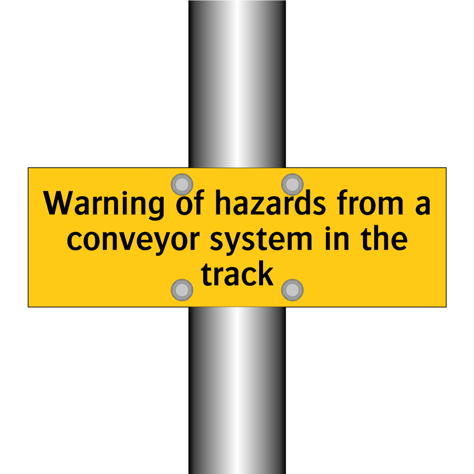 Warning of hazards from a conveyor system in the track