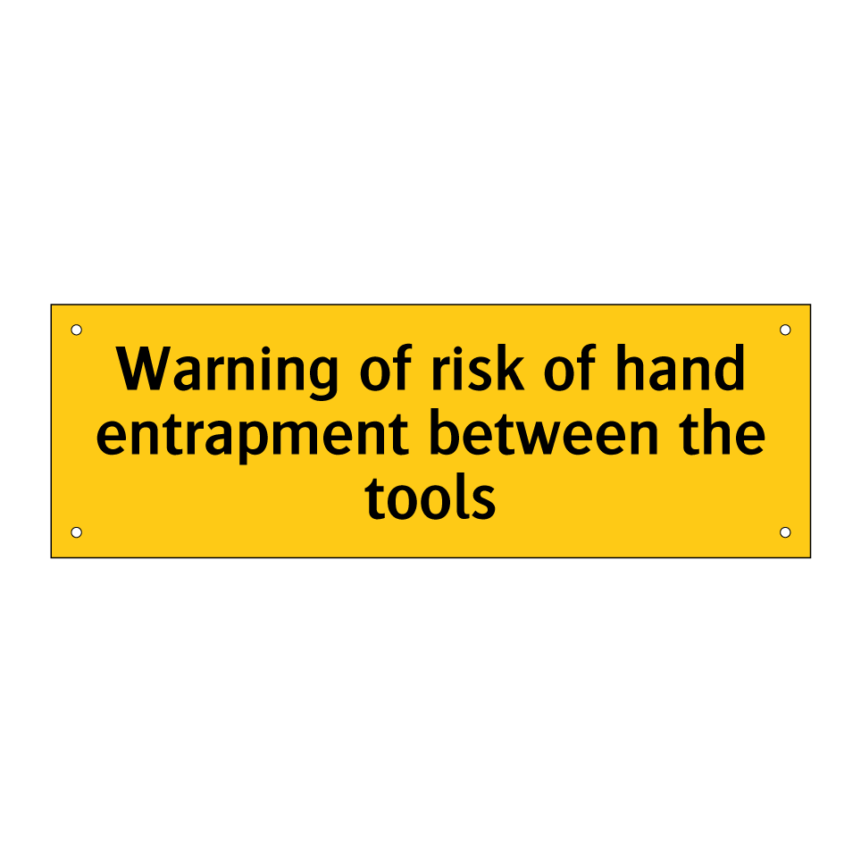 Warning of risk of hand entrapment between the tools