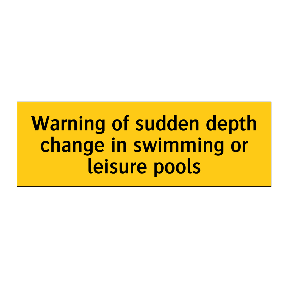 Warning of sudden depth change in swimming or leisure pools
