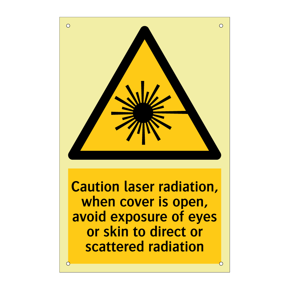 Caution laser radiation, when cover is open, avoid exposure of eyes or skin to direct or scattered radiation