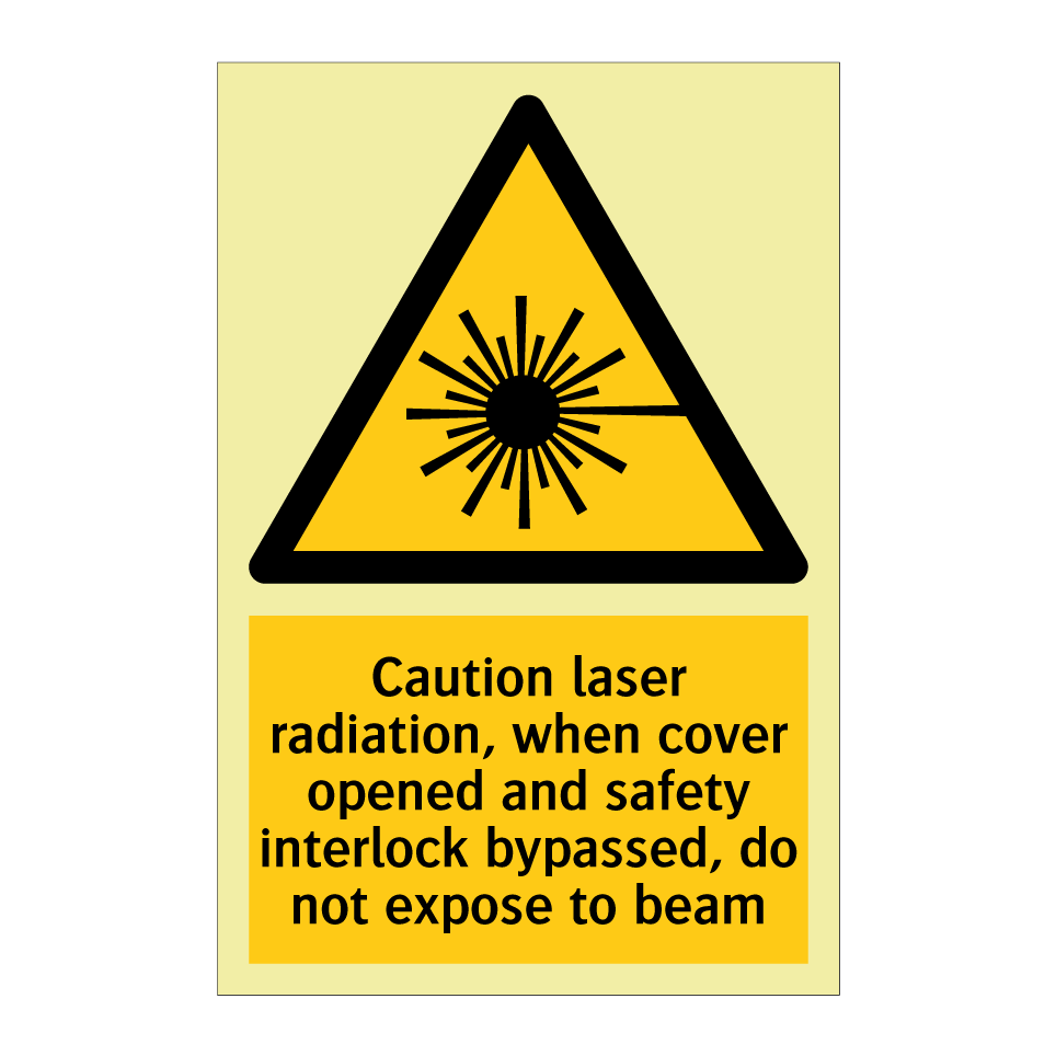Caution laser radiation, when cover opened and safety interlock bypassed, do not expose to beam