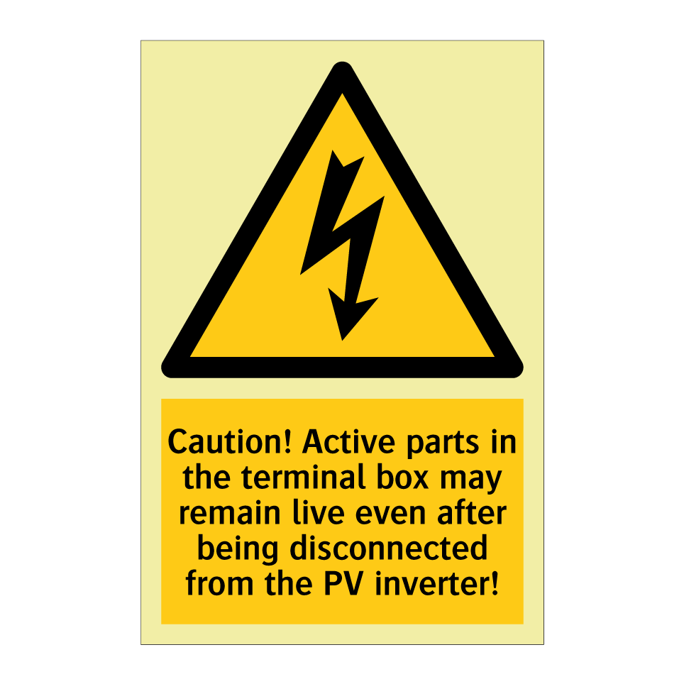 Caution! Active parts in the terminal box may remain live even after being disconnected from the PV inverter!