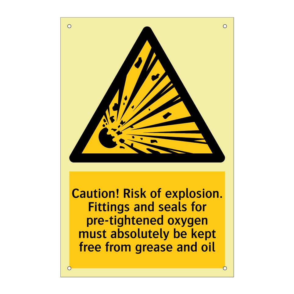Caution! Risk of explosion. Fittings and seals for pre-tightened oxygen must absolutely be kept free from grease and oil