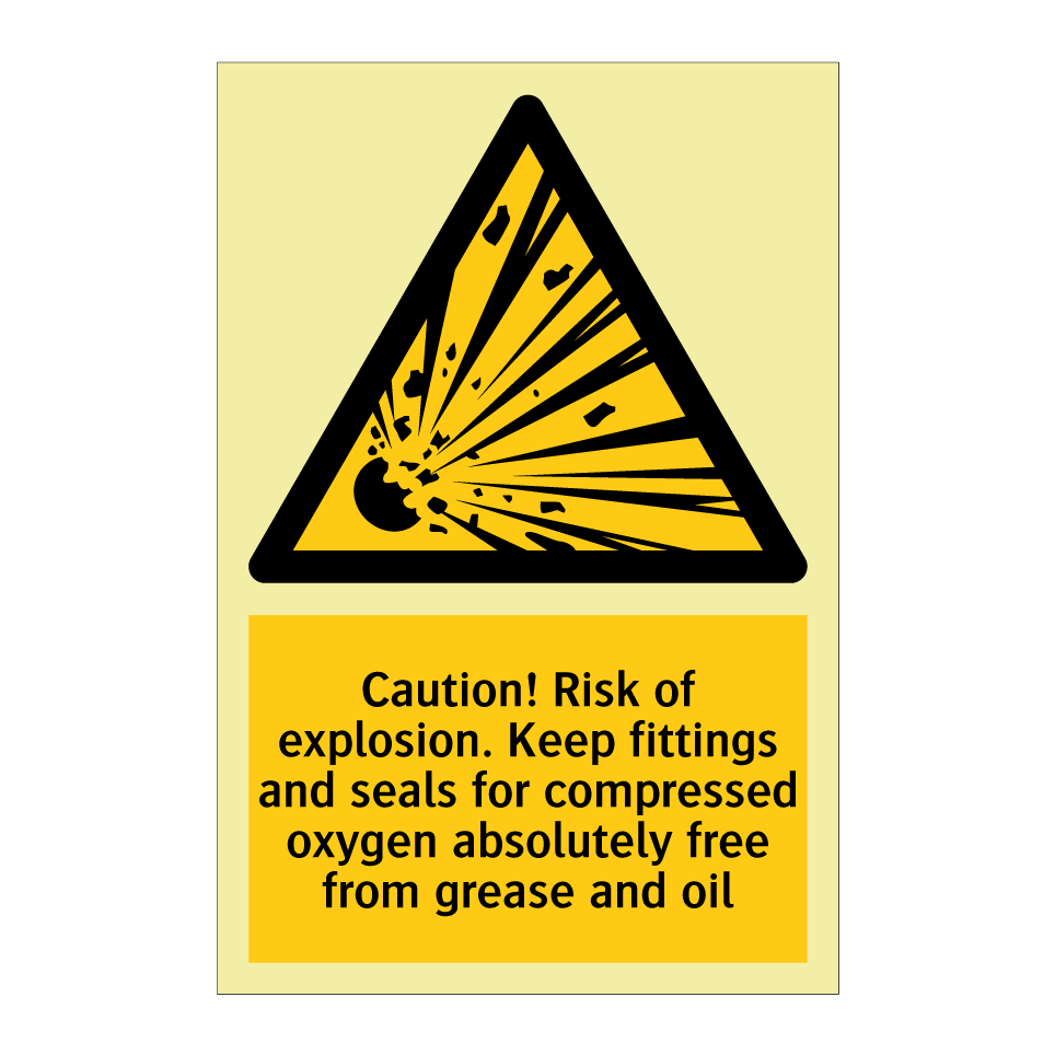 Caution! Risk of explosion. Keep fittings and seals for compressed oxygen absolutely free from grease and oil