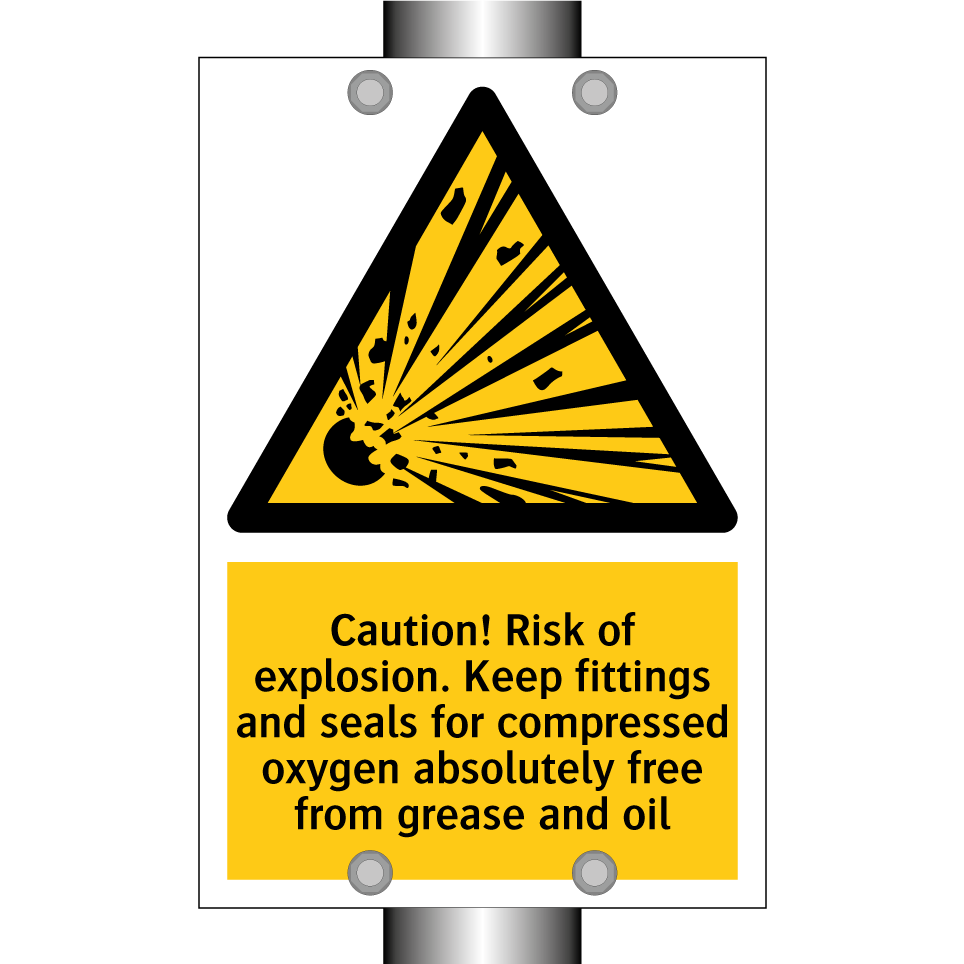 Caution! Risk of explosion. Keep fittings and seals for compressed oxygen absolutely free from grease and oil