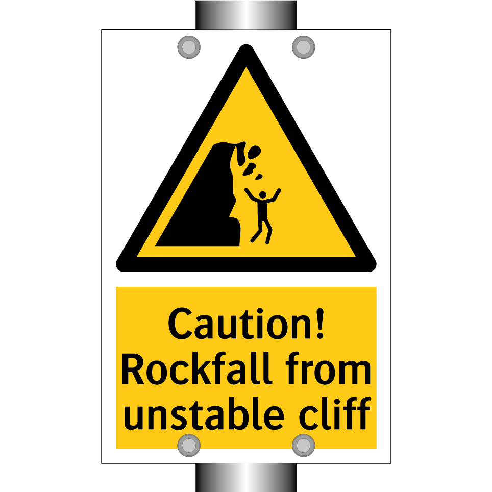 Caution! Rockfall from unstable cliff