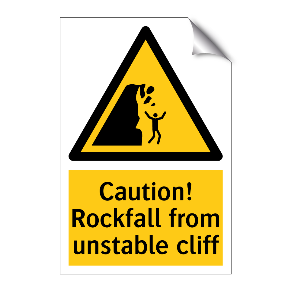 Caution! Rockfall from unstable cliff