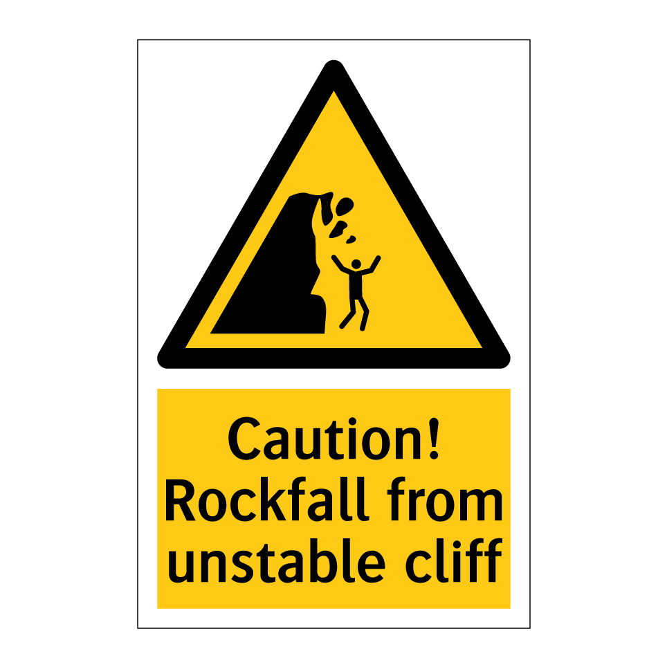 Caution! Rockfall from unstable cliff