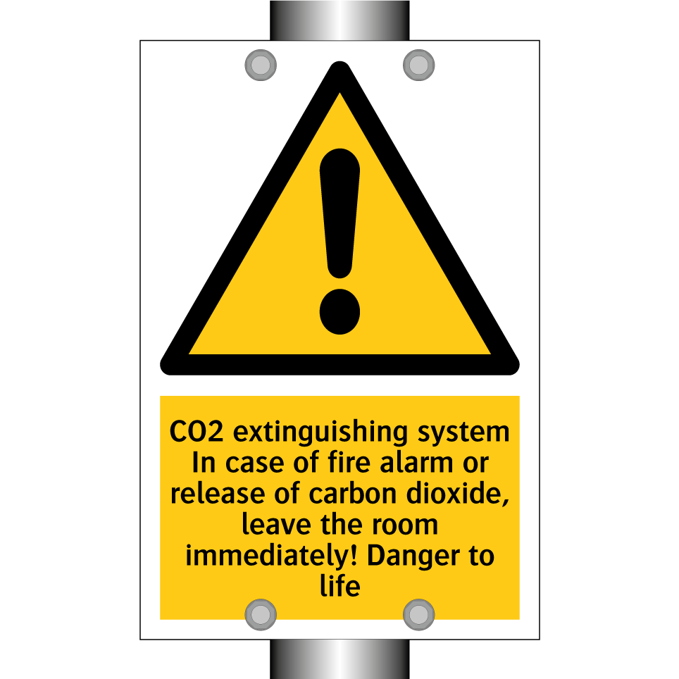 CO2 extinguishing system In case of fire alarm or release of carbon dioxide, leave the room immediately! Danger to life