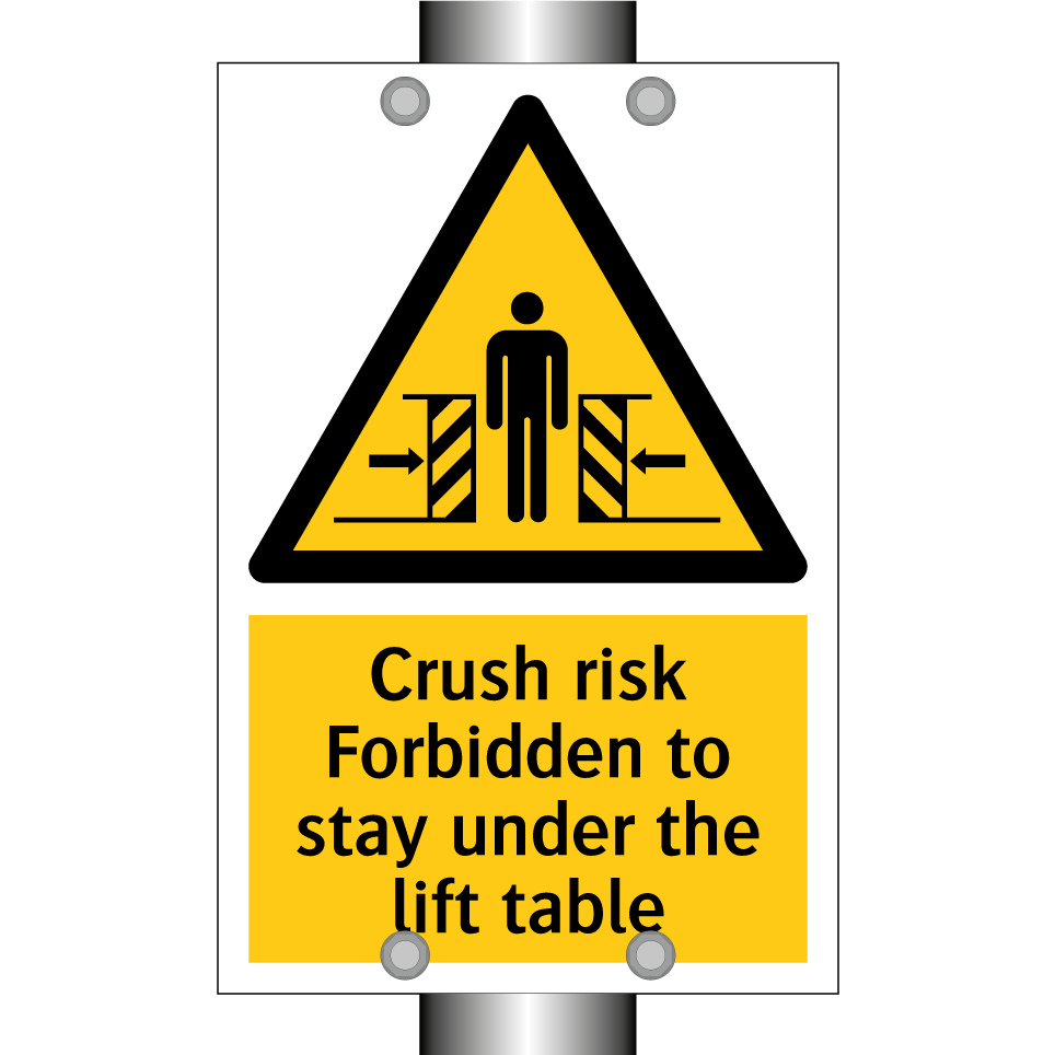 Crush risk Forbidden to stay under the lift table