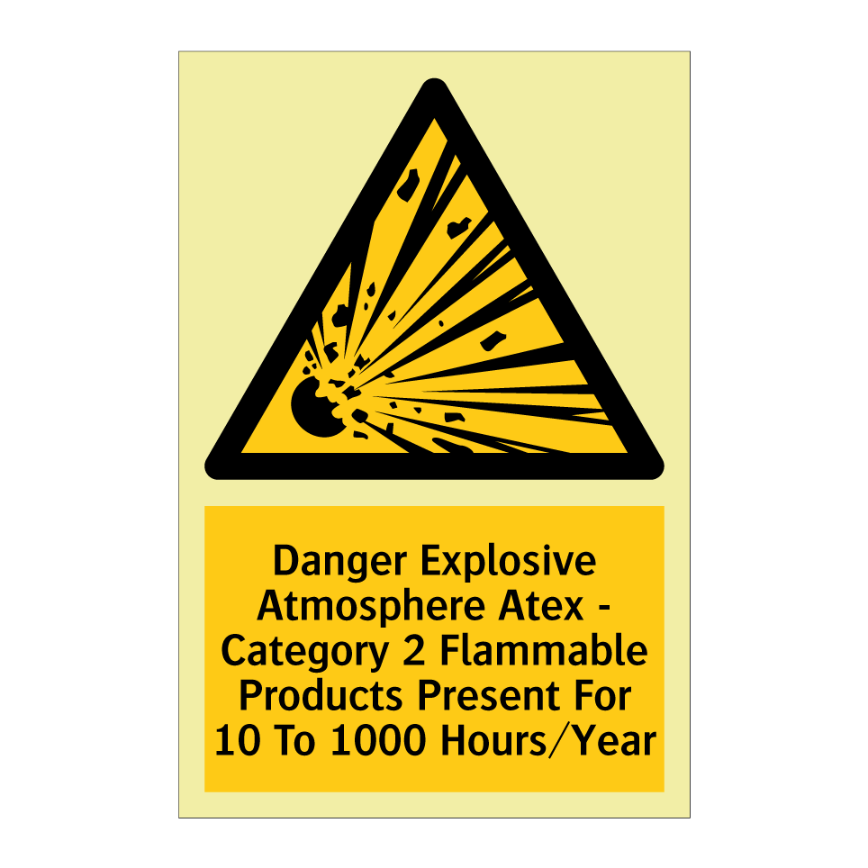 Danger Explosive Atmosphere Atex - Category 2 Flammable Products Present For 10 To 1000 Hours/Year
