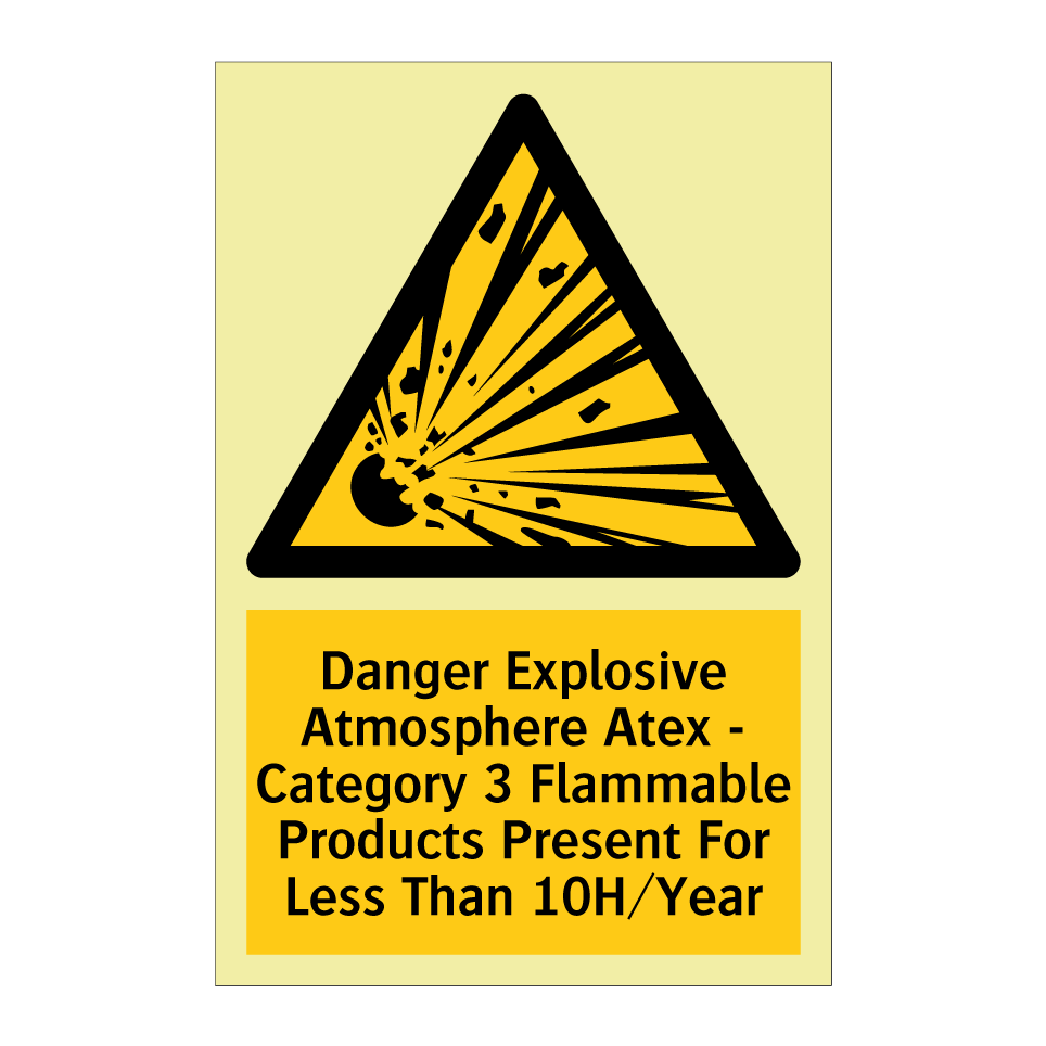 Danger Explosive Atmosphere Atex - Category 3 Flammable Products Present For Less Than 10H/Year