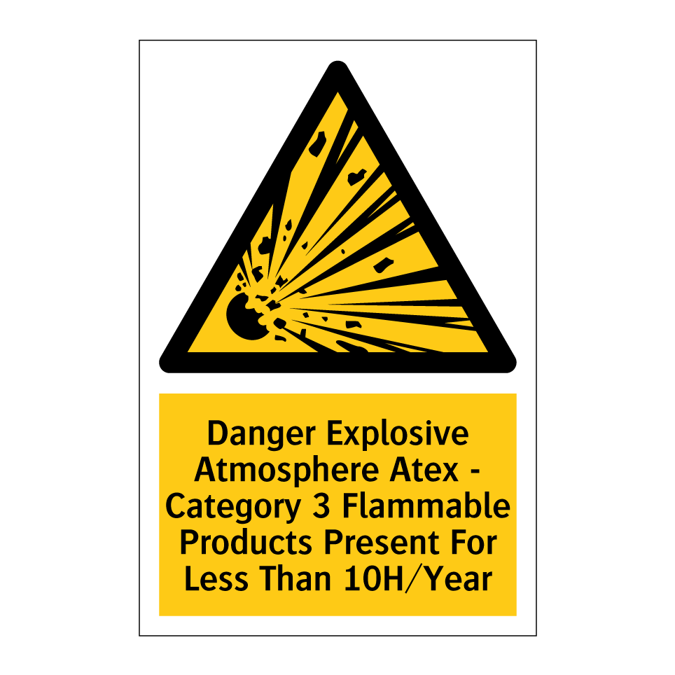 Danger Explosive Atmosphere Atex - Category 3 Flammable Products Present For Less Than 10H/Year