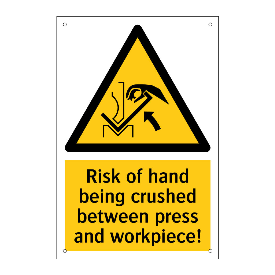 Risk of hand being crushed between press and workpiece!