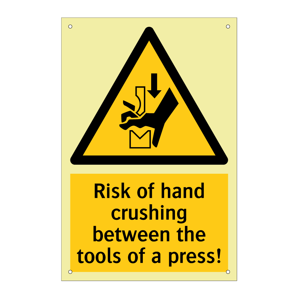 Risk of hand crushing between the tools of a press!