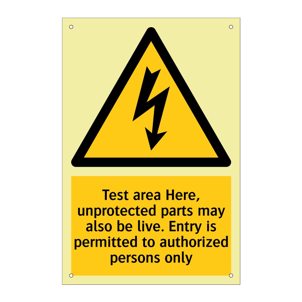 Test area Here, unprotected parts may also be live. Entry is permitted to authorized persons only