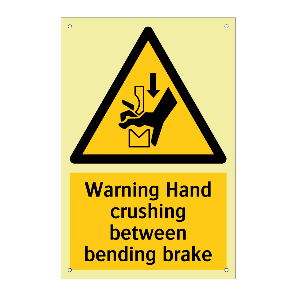 Warning Hand crushing between bending brake