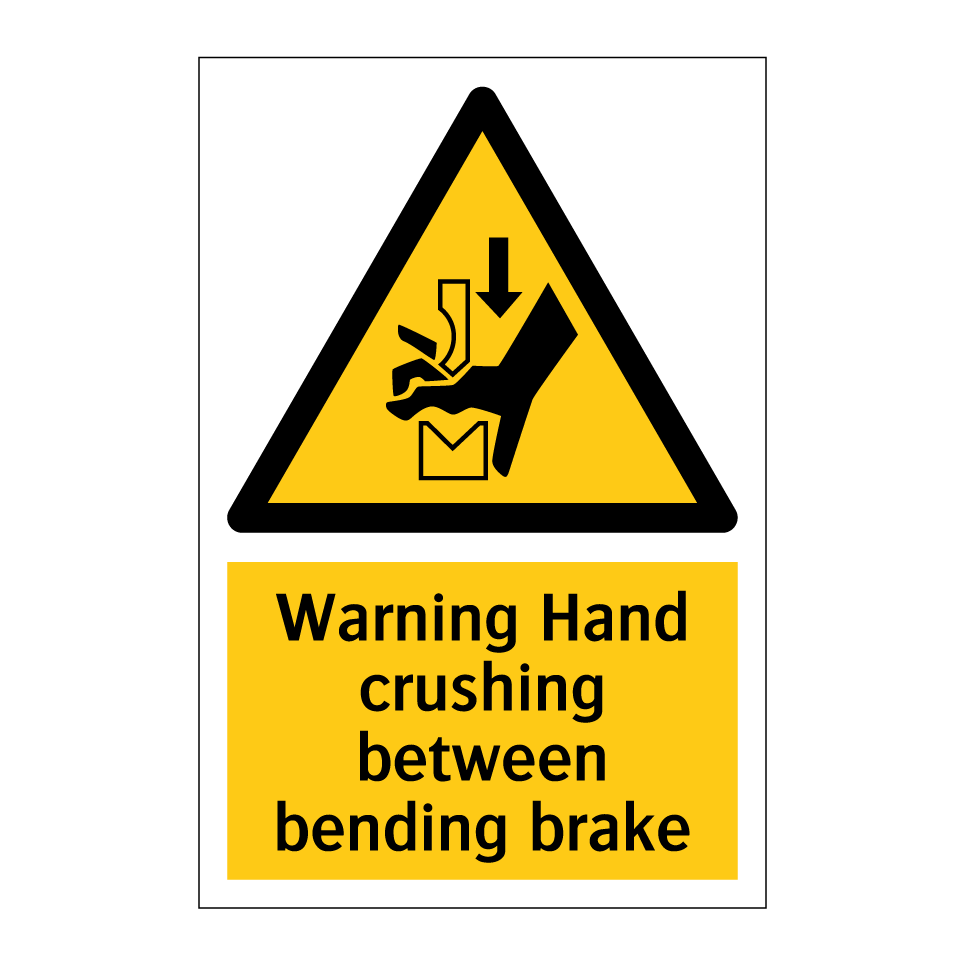 Warning Hand crushing between bending brake