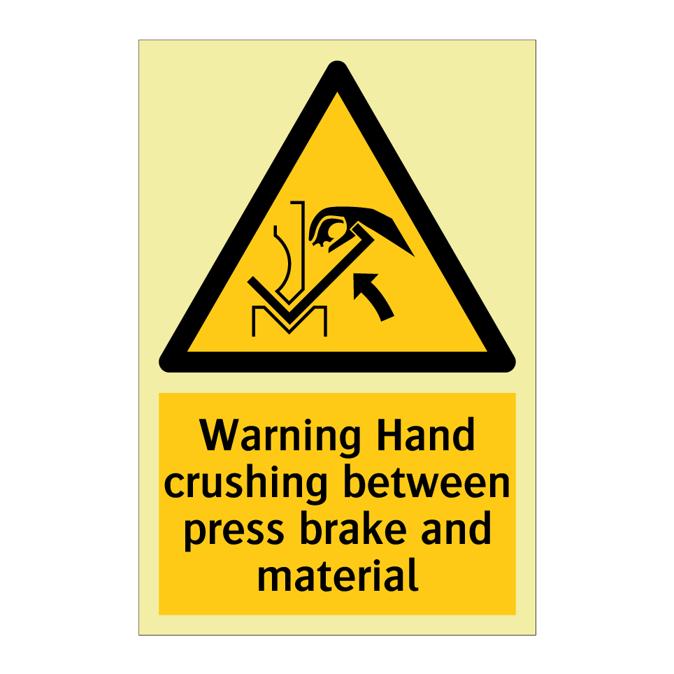 Warning Hand crushing between press brake and material
