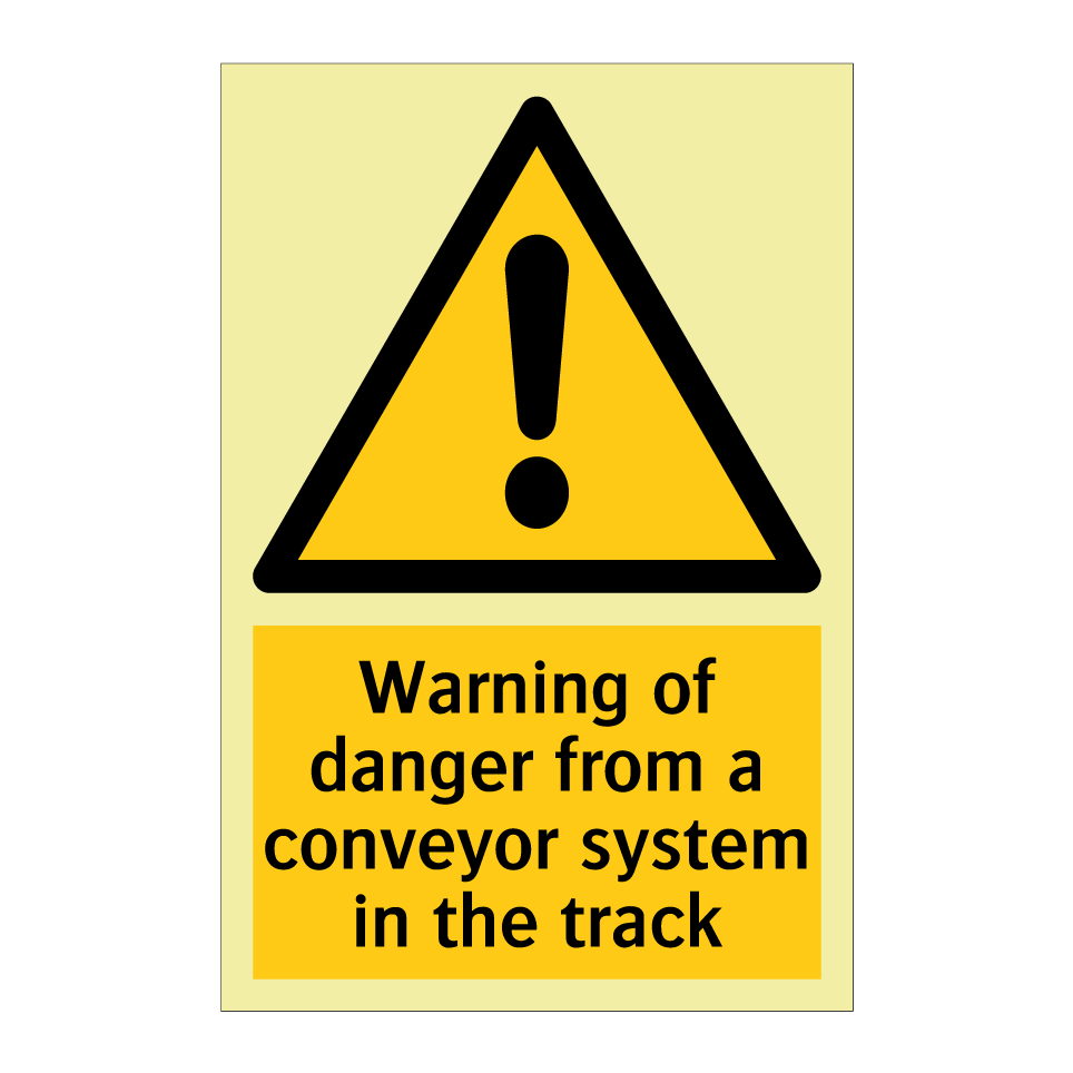 Warning of danger from a conveyor system in the track