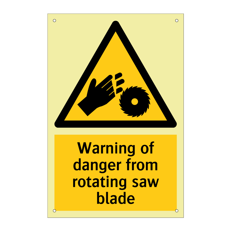 Warning of danger from rotating saw blade