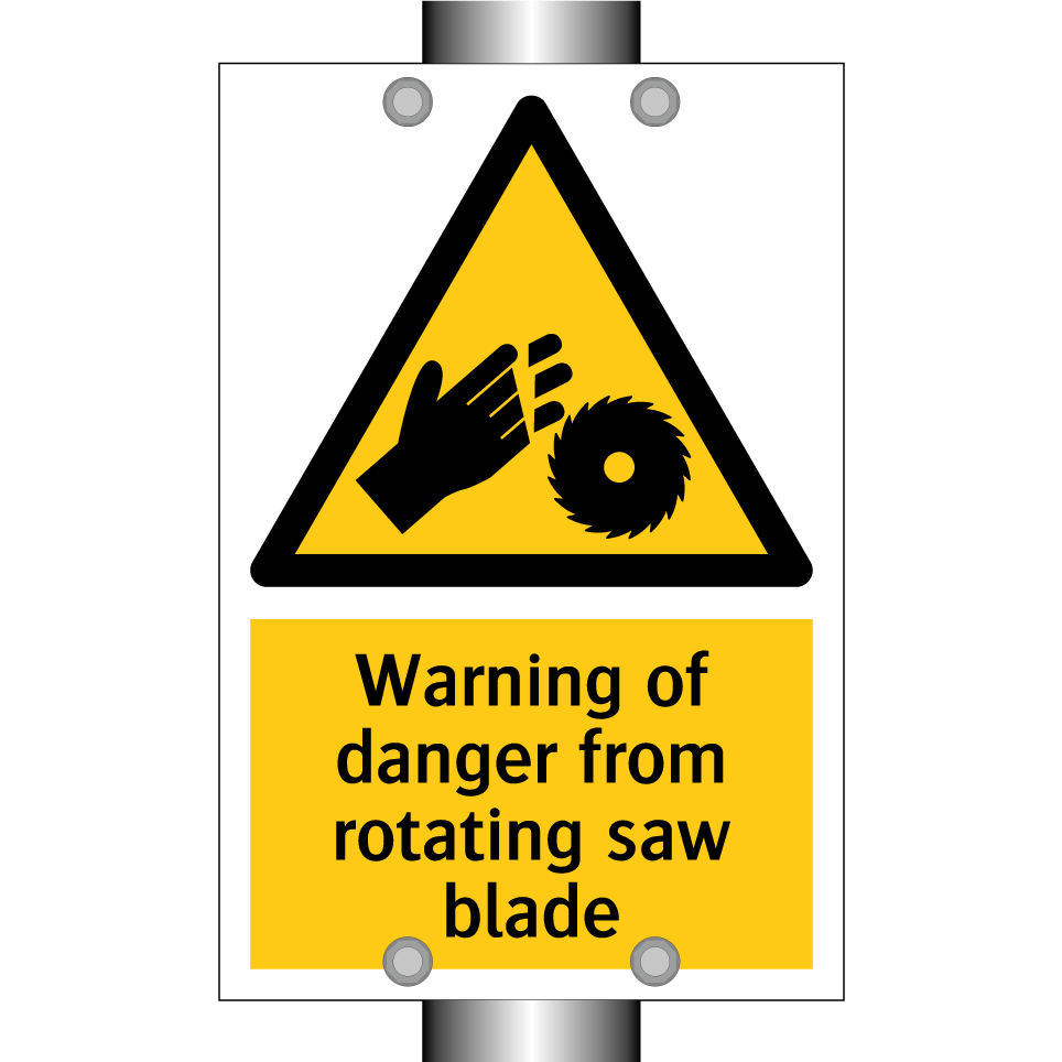 Warning of danger from rotating saw blade