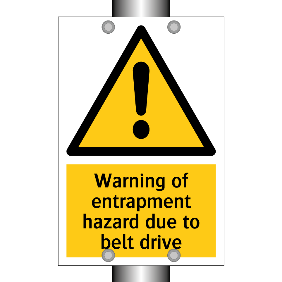 Warning of entrapment hazard due to belt drive