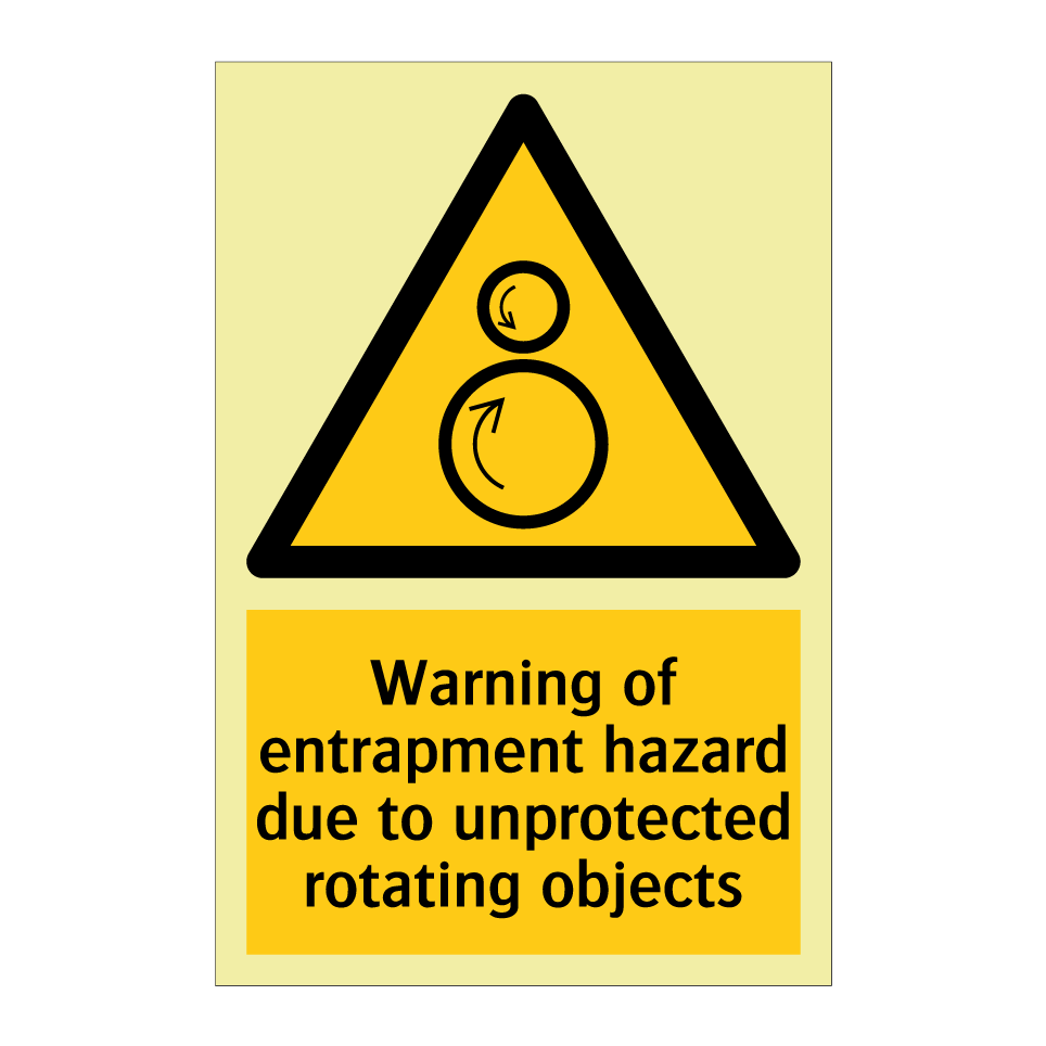 Warning of entrapment hazard due to unprotected rotating objects
