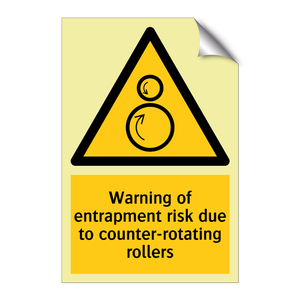 Warning of entrapment risk due to counter-rotating rollers