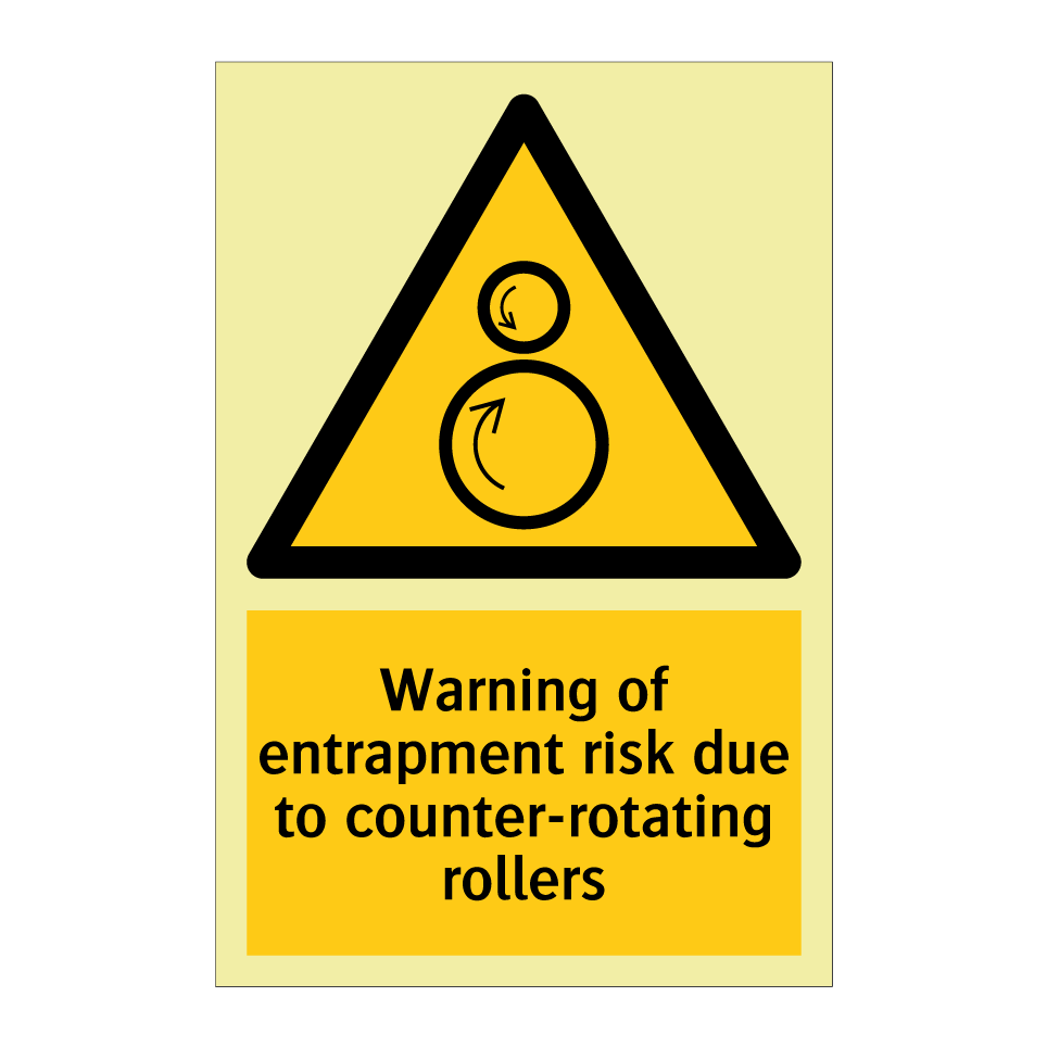 Warning of entrapment risk due to counter-rotating rollers