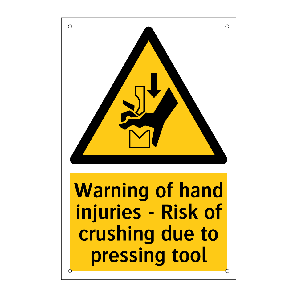 Warning of hand injuries - Risk of crushing due to pressing tool
