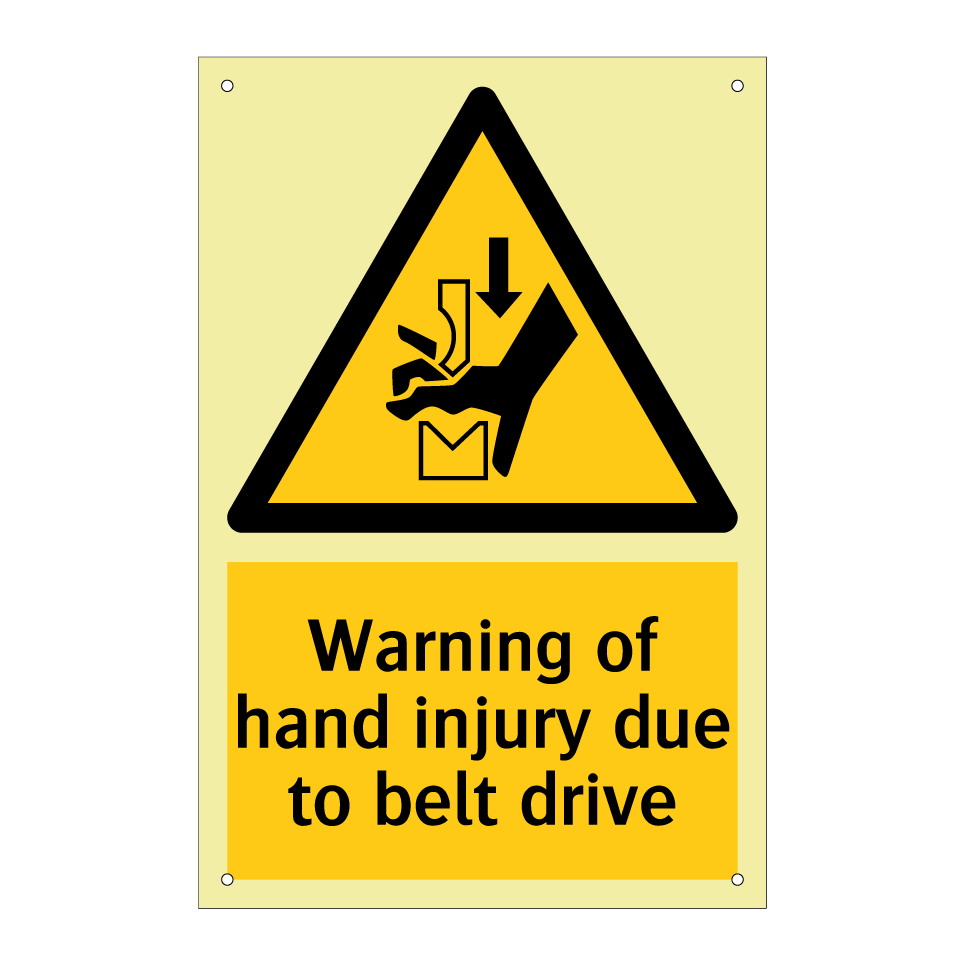 Warning of hand injury due to belt drive
