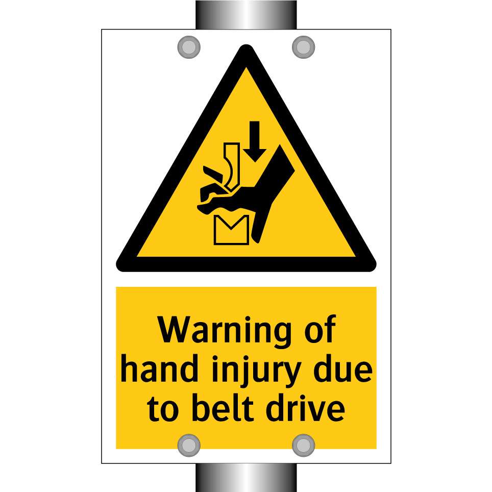 Warning of hand injury due to belt drive