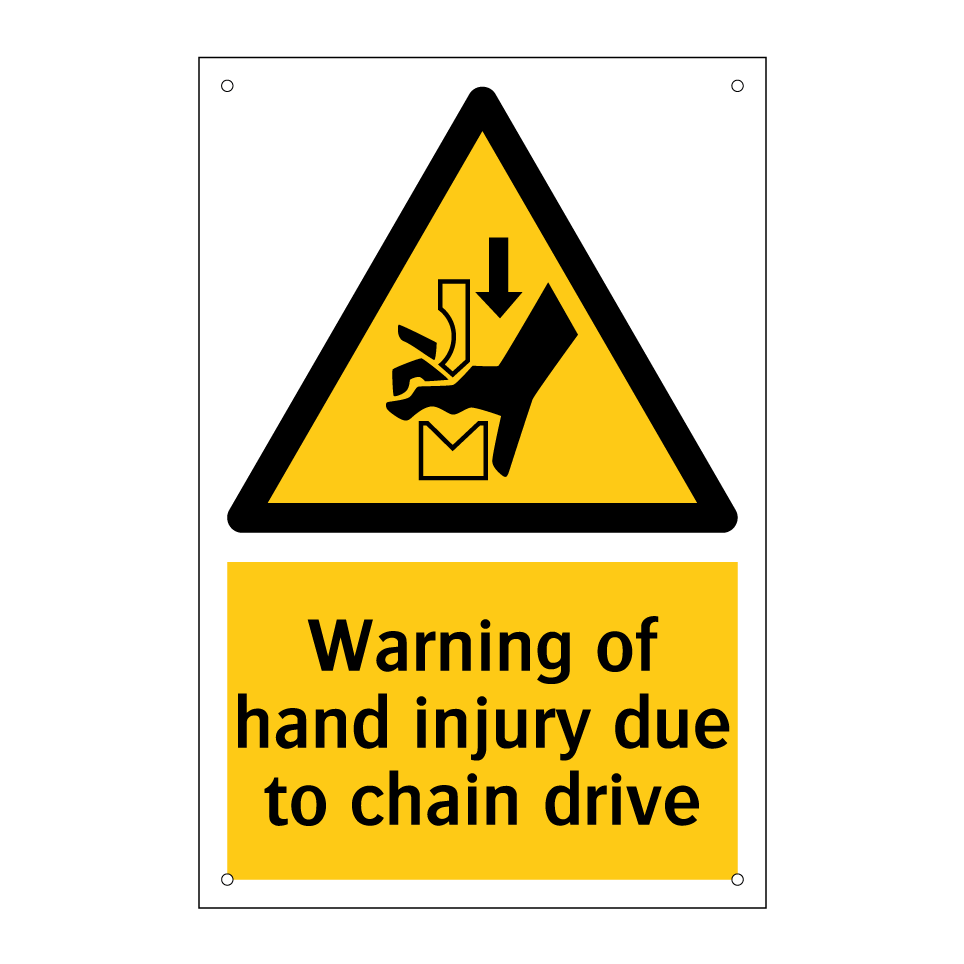 Warning of hand injury due to chain drive