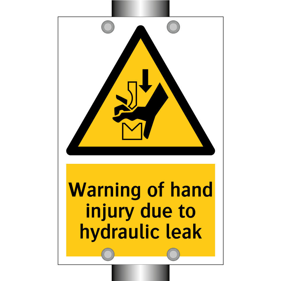 Warning of hand injury due to hydraulic leak