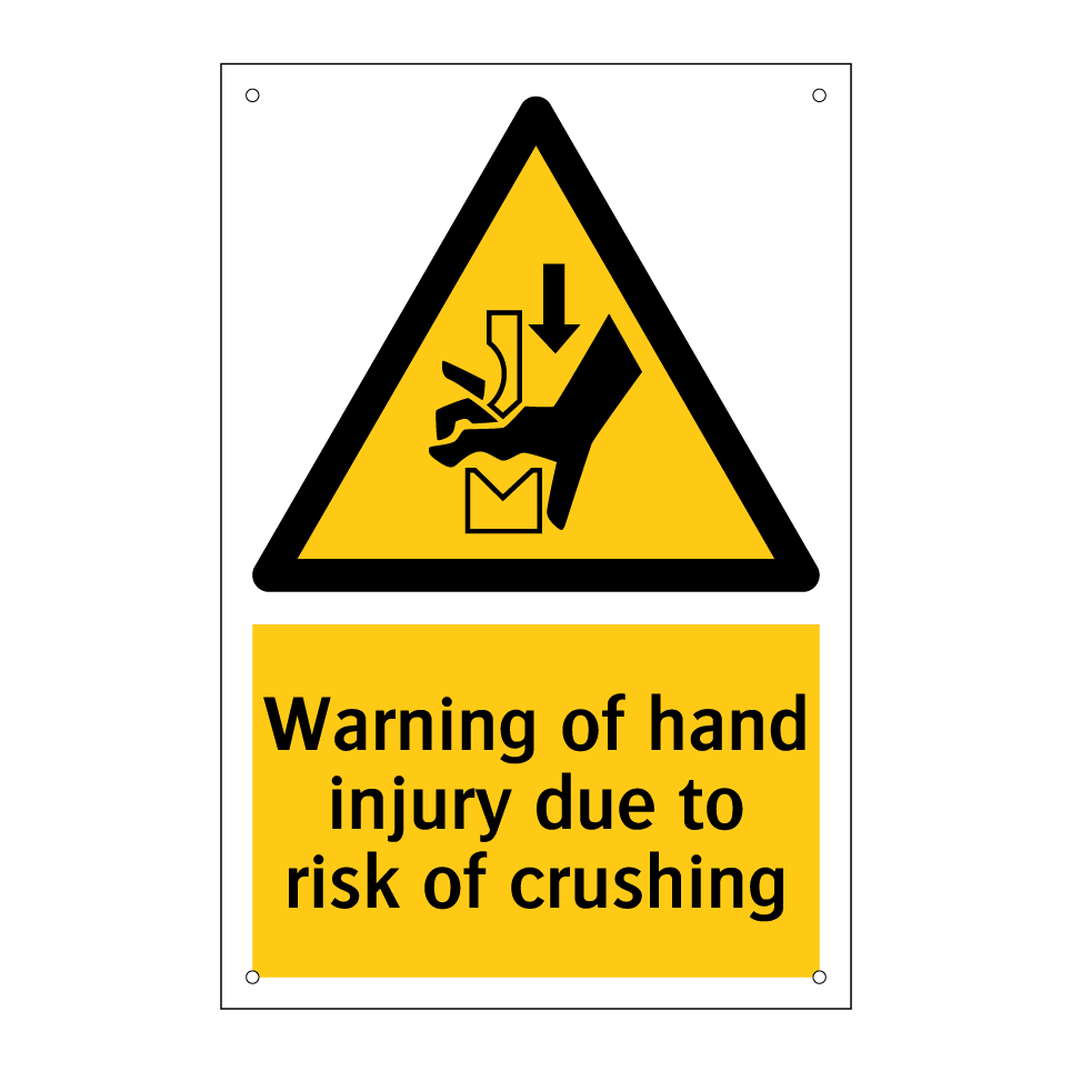 Warning of hand injury due to risk of crushing