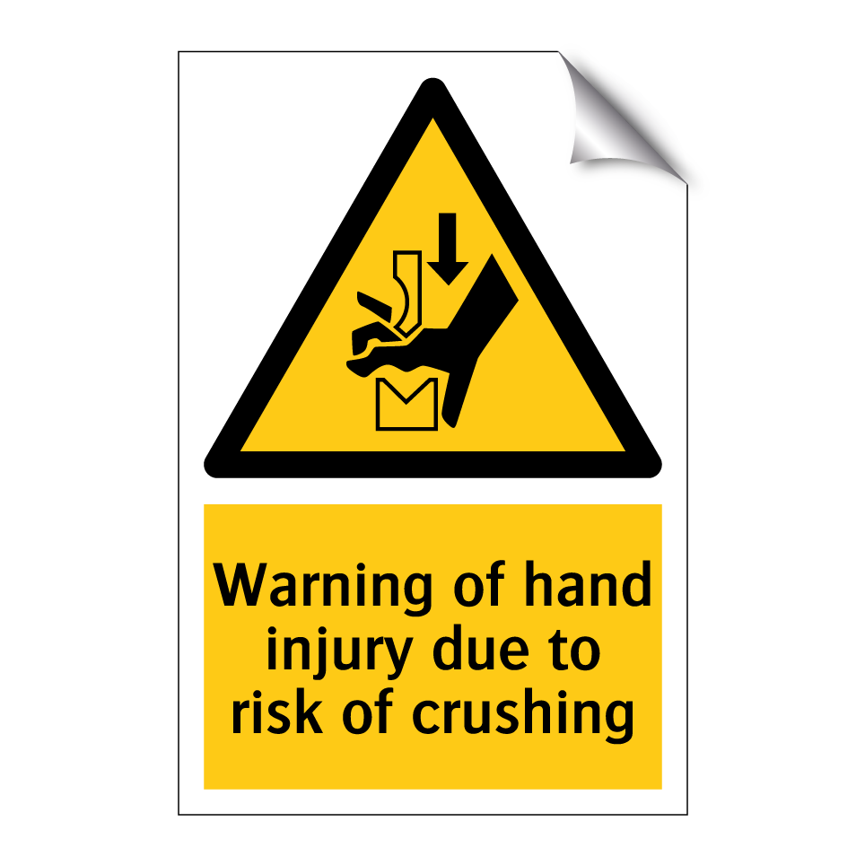 Warning of hand injury due to risk of crushing