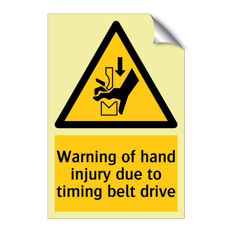 Warning of hand injury due to timing belt drive