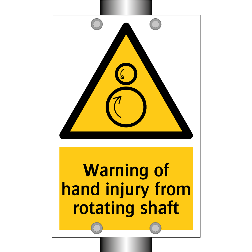 Warning of hand injury from rotating shaft