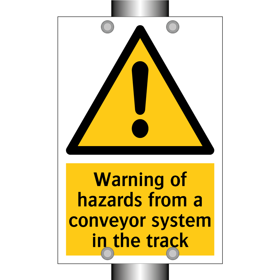 Warning of hazards from a conveyor system in the track