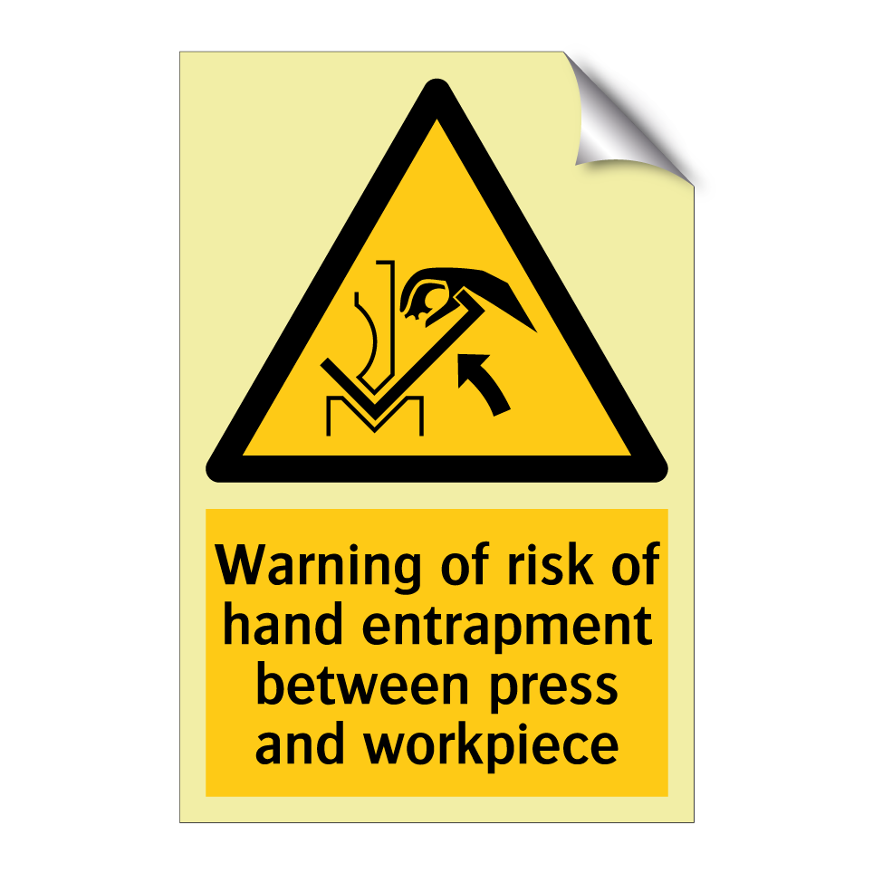 Warning of risk of hand entrapment between press and workpiece