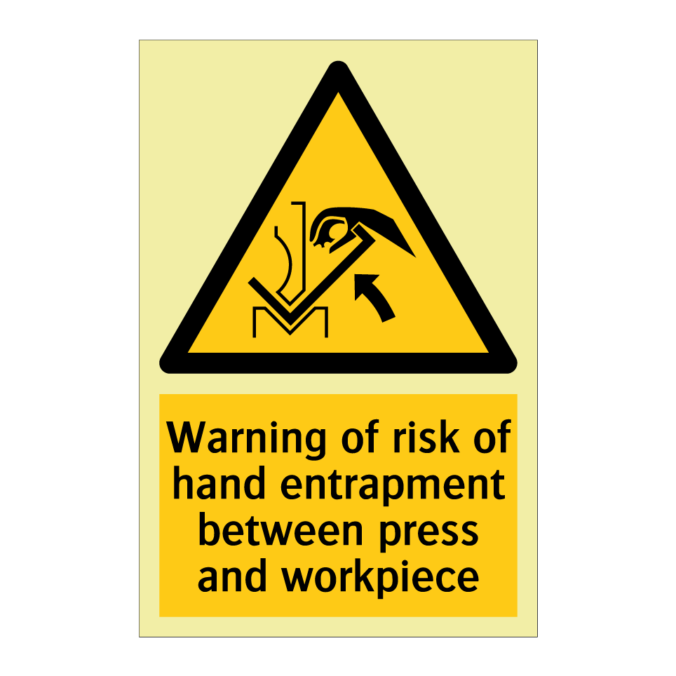 Warning of risk of hand entrapment between press and workpiece