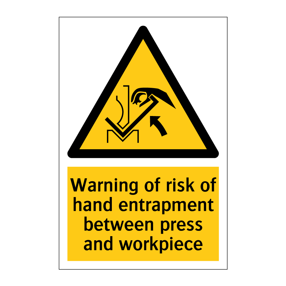 Warning of risk of hand entrapment between press and workpiece
