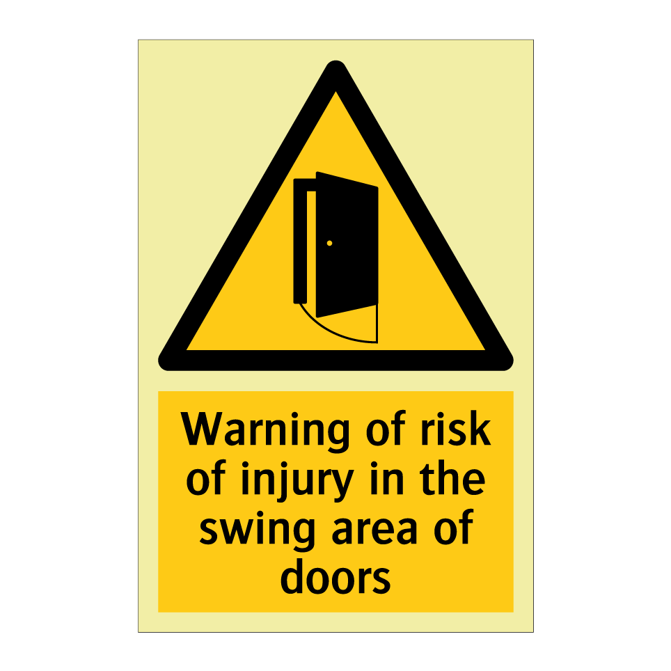 Warning of risk of injury in the swing area of doors