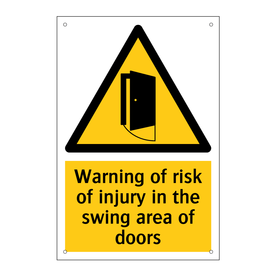 Warning of risk of injury in the swing area of doors