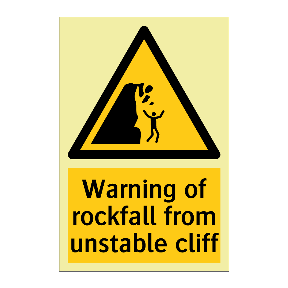 Warning of rockfall from unstable cliff